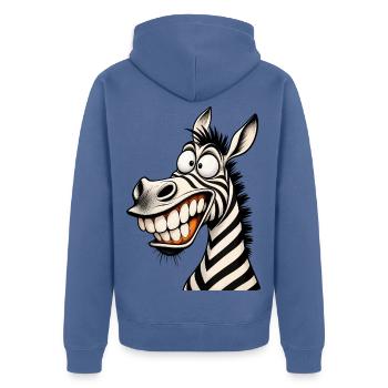 Lustige verrückte Zebra-Zeichentrick-Lächeln Tier-Humor-T-Shirt - Unisex Premium Bio Zip Hoodie - Taubenblau - Hinten - Nico (187cm)