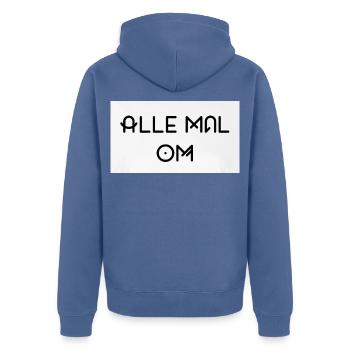 Alle Mal Om – Geometrische Line-Typografie - Unisex Premium Bio Zip Hoodie - Taubenblau - Hinten - Nico (187cm)