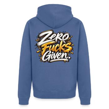 Zero Fucks Given Graffiti - Unisex Premium Bio Zip Hoodie - Taubenblau - Hinten - Nico (187cm)