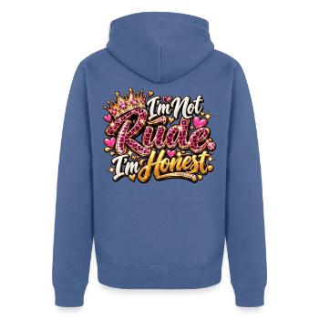 Ich bin ehrlich, nicht unhöflich - Unisex Premium Bio Zip Hoodie - Taubenblau - Hinten - Nico (187cm)