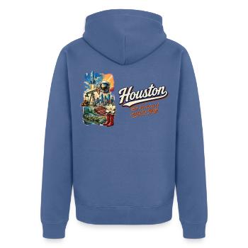 Houston Retro Vintage Space City Skyline Design - Unisex Premium Bio Zip Hoodie - Taubenblau - Hinten - Nico (187cm)