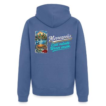 Minneapolis Retro Vintage Lakes Loon Hotdish - Unisex Premium Bio Zip Hoodie - Taubenblau - Hinten - Nico (187cm)