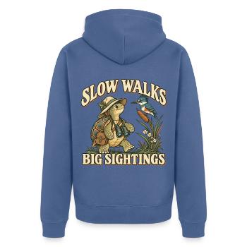 Schildkröte Vogelbeobachter - Unisex Premium Bio Zip Hoodie - Taubenblau - Hinten - Nico (187cm)