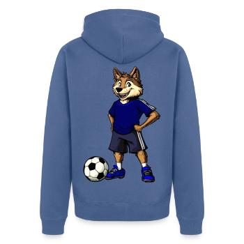 Fussball Wolf Blau - Unisex Premium Bio Zip Hoodie - Taubenblau - Hinten - Nico (187cm)