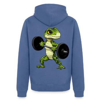 Eidechsen Fitness / Trainer Eidechse - Unisex Premium Bio Zip Hoodie - Taubenblau - Hinten - Nico (187cm)