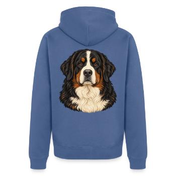 Berner Sennenhund – Treuer Blick - Unisex Premium Bio Zip Hoodie - Taubenblau - Hinten - Nico (187cm)