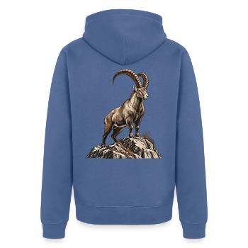 Alpensteinbock – König der Felsen - Unisex Premium Bio Zip Hoodie - Taubenblau - Hinten - Nico (187cm)