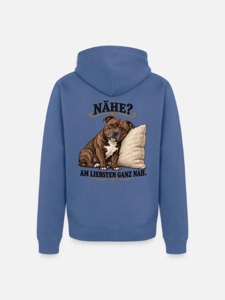 Staffordshire_Bullterrier_ganz_nah-2 - Unisex Premium Bio Zip Hoodie - Taubenblau