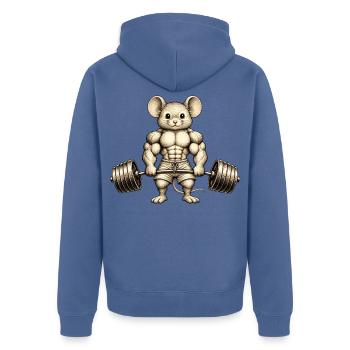 Maus Hantel Gewichtheber Sport Muskulös - Unisex Premium Bio Zip Hoodie - Taubenblau - Hinten - Nico (187cm)