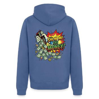 Show_me_the_money - Unisex Premium Bio Zip Hoodie - Taubenblau - Hinten - Nico (187cm)