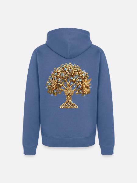 Goldener Baum des Lebens Engel - Unisex Premium Bio Zip Hoodie - Taubenblau