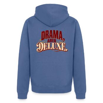Drama aber Deluxe - Unisex Premium Bio Zip Hoodie - Taubenblau - Hinten - Nico (187cm)