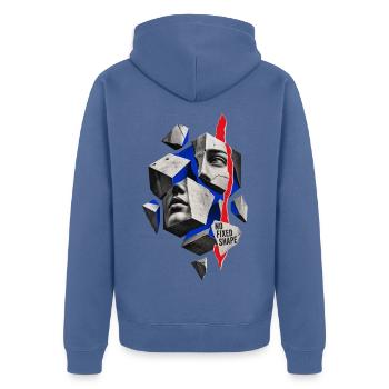 Kubische Collage: Keine feste Form - Unisex Premium Bio Zip Hoodie - Taubenblau - Hinten - Nico (187cm)