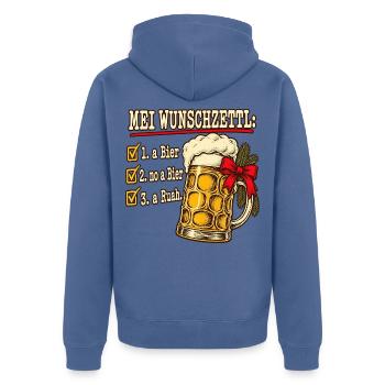 Mei Wunschzettl Bier Weihnachten bairisch - Unisex Premium Bio Zip Hoodie - Taubenblau - Hinten - Nico (187cm)