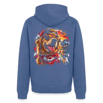 Cooler Golden Retriever mit Sonnenbrille - Unisex Premium Bio Zip Hoodie - Taubenblau - Hinten - Nico (187cm)