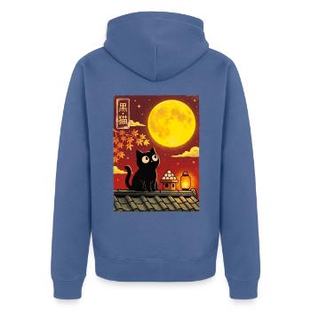 Schwarze Katze unter Vollmond - Unisex Premium Bio Zip Hoodie - Taubenblau - Hinten - Nico (187cm)