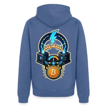 Bitcoin Lightning Kanal Knoten Routing - Unisex Premium Bio Zip Hoodie - Taubenblau - Hinten - Nico (187cm)