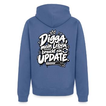 Digga Update Lebensstil Spruch - Unisex Premium Bio Zip Hoodie - Taubenblau - Hinten - Nico (187cm)