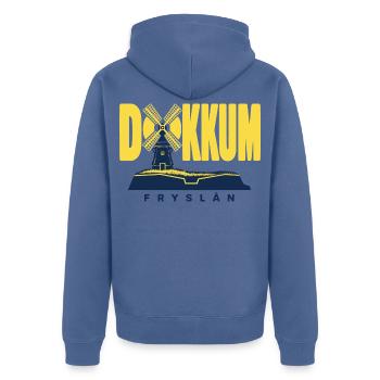 Dokkum  Friesland Windmühle Bollwerk Design - Unisex Premium Bio Zip Hoodie - Taubenblau - Hinten - Nico (187cm)