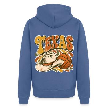 Texas Retro Hoop Cowboy - Unisex Premium Bio Zip Hoodie - Taubenblau - Hinten - Nico (187cm)