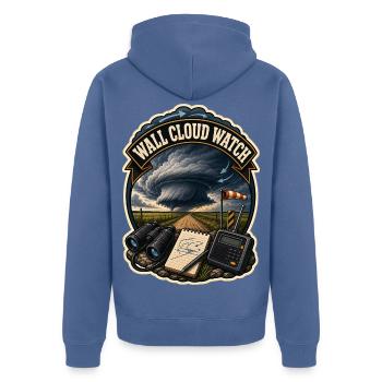 WALL CLOUD WATCH Wolken - Unisex Premium Bio Zip Hoodie - Taubenblau - Hinten - Nico (187cm)