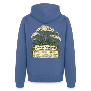 Schafgarben Motiv - Geschenk Gartenfreund - Unisex Premium Bio Zip Hoodie - Taubenblau - Hinten - Nico (187cm)