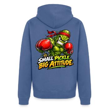 Eine kleine Gurke, ein großer Charakter! - Unisex Premium Bio Zip Hoodie - Taubenblau - Hinten - Nico (187cm)