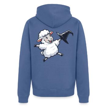 Fliegendes Schäfchen mit Hexenhut - Unisex Premium Bio Zip Hoodie - Taubenblau - Hinten - Nico (187cm)