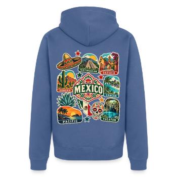 Mexiko Reisesticker - Unisex Premium Bio Zip Hoodie - Taubenblau - Hinten - Nico (187cm)