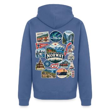 Norwegen Reisesticker - Unisex Premium Bio Zip Hoodie - Taubenblau - Hinten - Nico (187cm)