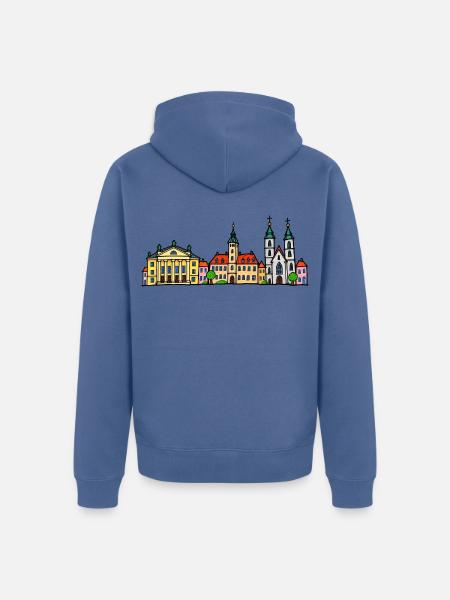 Weimar Skyline im bunten Wachsmalstil - Unisex Premium Bio Zip Hoodie - Taubenblau