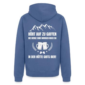 Hört auf zu gaffen in der Hütte gibts Bier - Unisex Premium Bio Zip Hoodie - Taubenblau - Hinten - Nico (187cm)