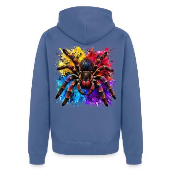 Neon Tarantel  Psychodelische Spinne im Farbklecks - Unisex Premium Bio Zip Hoodie - Taubenblau - Hinten - Nico (187cm)