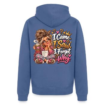 Leopardenkosmos Kaffeezauber - Unisex Premium Bio Zip Hoodie - Taubenblau - Hinten - Nico (187cm)