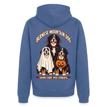 Spooky Night Loyal Company – Berner Sennenhund - Unisex Premium Bio Zip Hoodie - Taubenblau - Hinten - Nico (187cm)