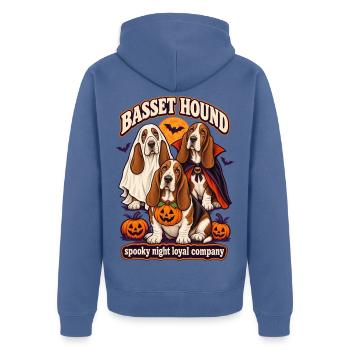 Spooky Night Loyal Company – Basset Hound Dog Mom - Unisex Premium Bio Zip Hoodie - Taubenblau - Hinten - Nico (187cm)