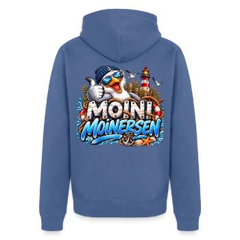 Moini Moinersen Moin Maritim Möwe - Unisex Premium Bio Zip Hoodie - Taubenblau - Hinten - Nico (187cm)