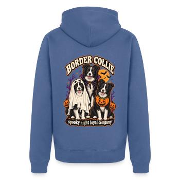 Spooky Night Loyal Company – Border Collie Dog Mom - Unisex Premium Bio Zip Hoodie - Taubenblau - Hinten - Nico (187cm)