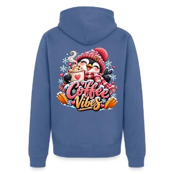 Kaffee Vibes Pinguin Winterdesign - Unisex Premium Bio Zip Hoodie - Taubenblau - Hinten - Nico (187cm)