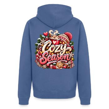 Gemütliche Saison - Unisex Premium Bio Zip Hoodie - Taubenblau - Hinten - Nico (187cm)