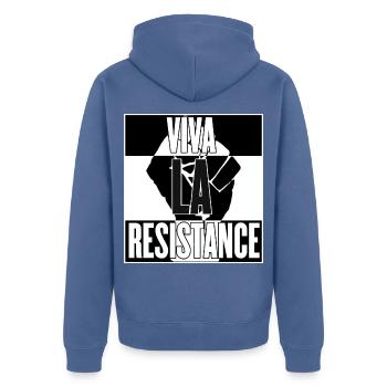 Viva La Resistance (Version 2) - Unisex Premium Bio Zip Hoodie - Taubenblau - Hinten - Nico (187cm)