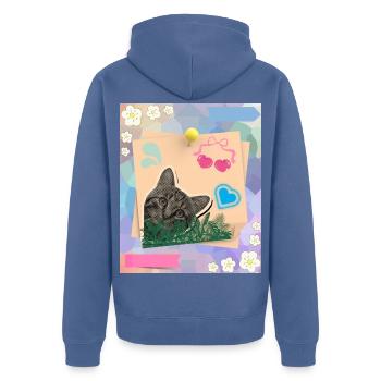 Cat_and_notes_-4500_x_5400_px- - Unisex Premium Bio Zip Hoodie - Taubenblau - Hinten - Nico (187cm)