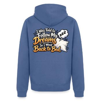 Ich streite nicht – Kaffee mit Meinung - Unisex Premium Bio Zip Hoodie - Taubenblau - Hinten - Nico (187cm)
