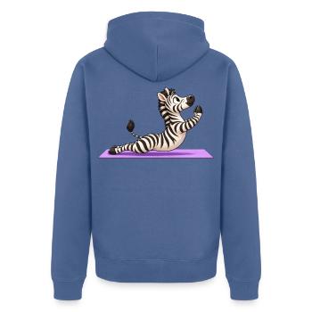Süßes Zebra Cartoon Yoga Meditation Lustig - Unisex Premium Bio Zip Hoodie - Taubenblau - Hinten - Nico (187cm)