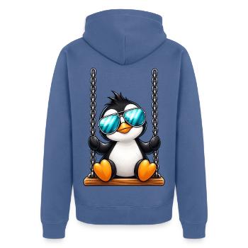 Süßer Pinguin mit Sonnenbrille auf Schaukel - Unisex Premium Bio Zip Hoodie - Taubenblau - Hinten - Nico (187cm)