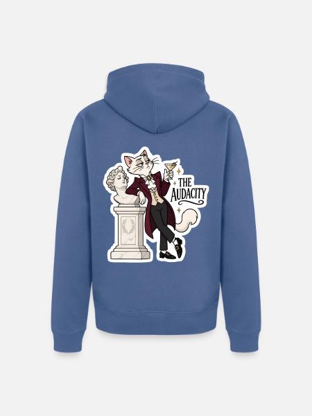 Katzenaristokrat: Die Kühnheit - Unisex Premium Bio Zip Hoodie - Taubenblau