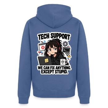 Tech Support: Fixing Everything Except Stupid - Unisex Premium Bio Zip Hoodie - Taubenblau - Hinten - Nico (187cm)