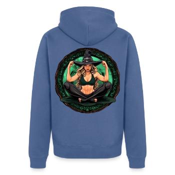 Yoga Hexe Halloween - Unisex Premium Bio Zip Hoodie - Taubenblau - Hinten - Nico (187cm)