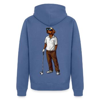Labrador Retriever Golf - Unisex Premium Bio Zip Hoodie - Taubenblau - Hinten - Nico (187cm)