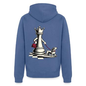 Schachdame mit Hund beim Spaziergang - Unisex Premium Bio Zip Hoodie - Taubenblau - Hinten - Nico (187cm)